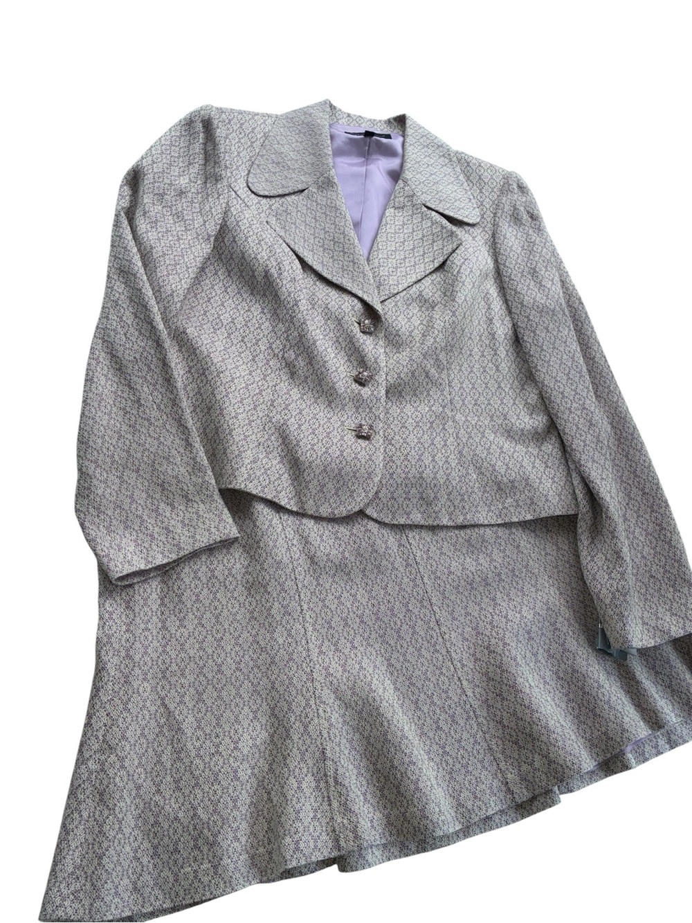 Skirt suit 2 pc purple cream diamond textured NWTs workwear sz 12 flare skirt